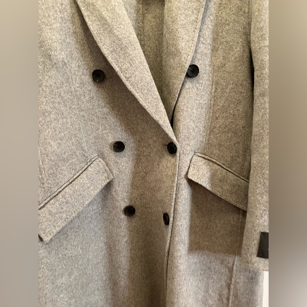 Simons Recycled Wool Blend Gray Double-Breasted Long Overcoat L/XL - Picture 6 of 14